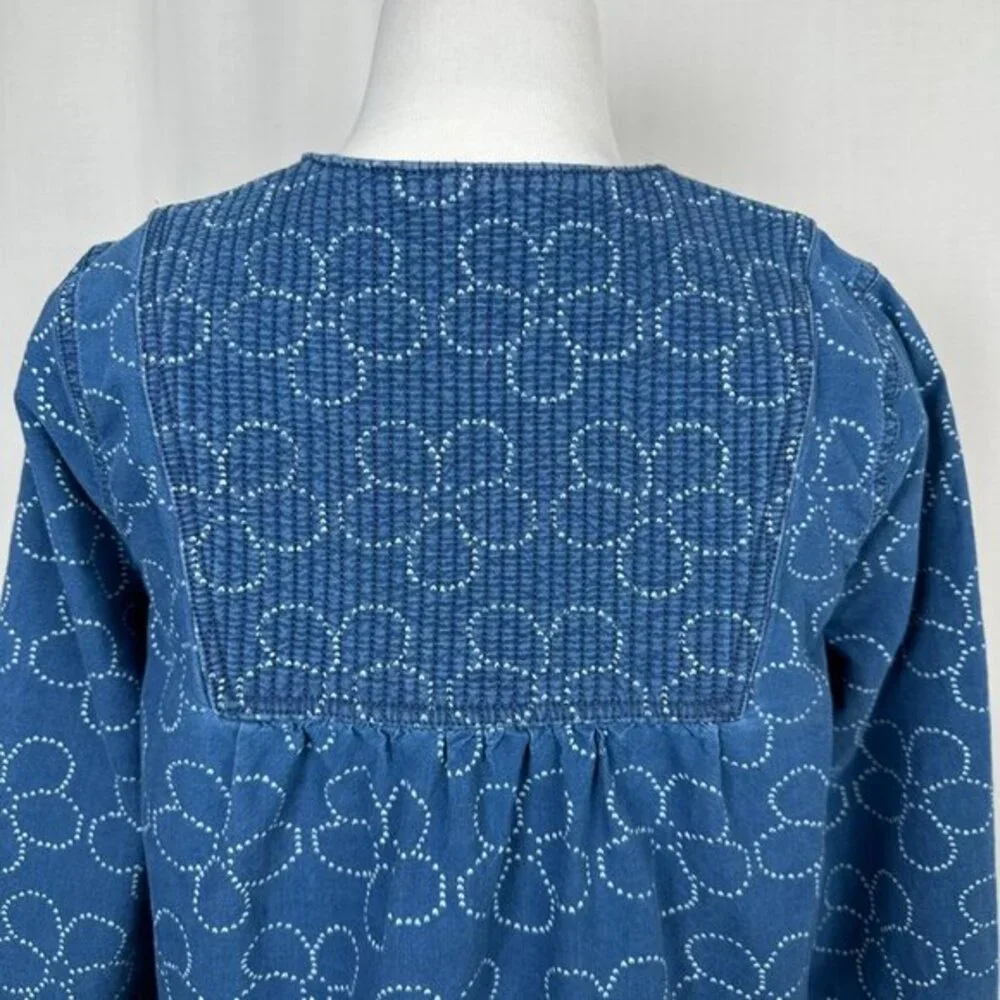 Madewell Indigo Floral Quilted Tie Front Bib Top XS Peasant Country Blouse NB613